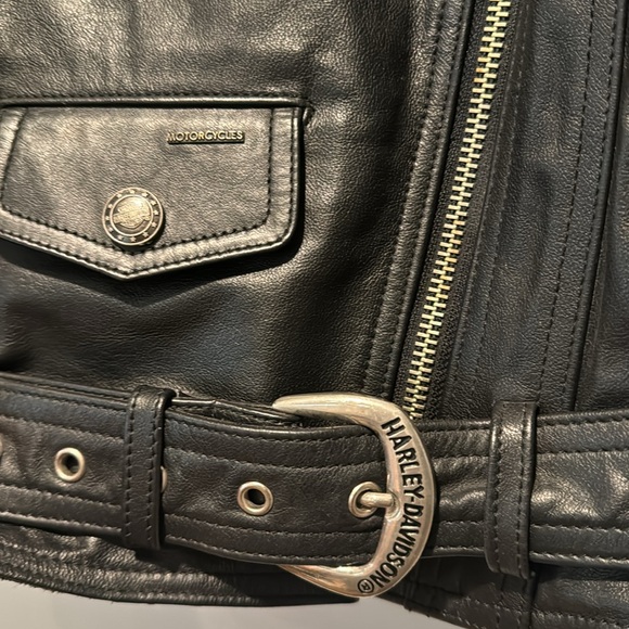 Harley-Davidson leather riding Jacket-padded lower back 2 zipper option closure - Picture 2 of 16